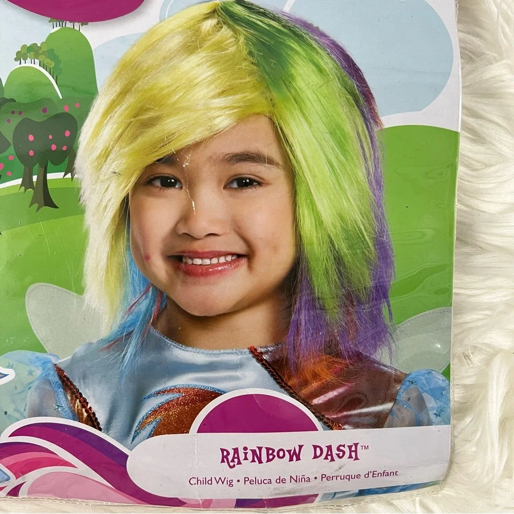 My Little Pony Rainbow Dash Colorful Kids Rainbow Costume Wig Halloween NEW